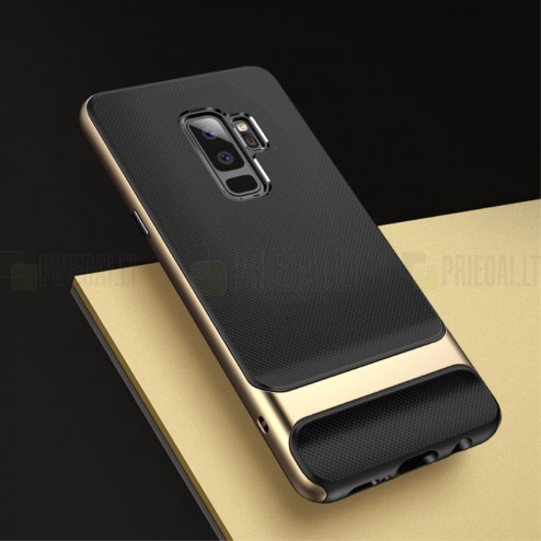 „Rock“ Royce sustiprintos apsaugos Samsung Galaxy S9+ (G965) juodas aukso spalvos apvadais kieto silikono (TPU) ir plastiko dėklas