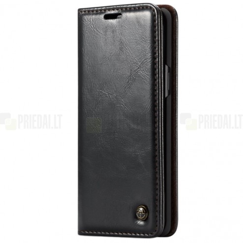 Samsung Galaxy S9+ (G965) „CaseMe“ solidus atverčiamas juodas odinis dėklas - knygutė