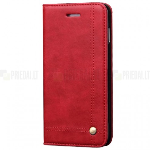Deluxe atverčiamas raudonas odinis Samsung Galaxy S9+ (G965) dėklas - knygutė
