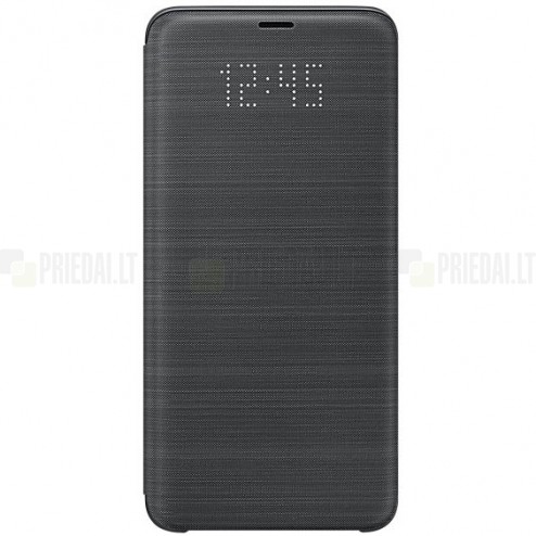 Samsung Galaxy S9+ (G965) originalus Led View Cover atverčiamas juodas odinis dėklas - piniginė