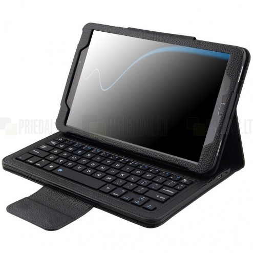 Samsung Galaxy Tab A 10.1 2016 (T580, T585) atverčiamas juodas odinis dėklas su bluetooth belaide klaviatūra