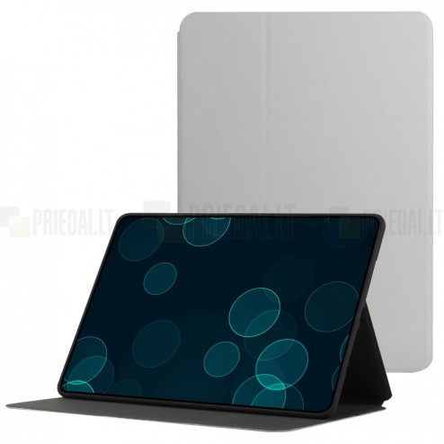 Samsung Galaxy Tab A8 10.5 2021 (X200, X205) Bi-fold atverčiamas švieiai pilkas odinis dėklas - knygutė