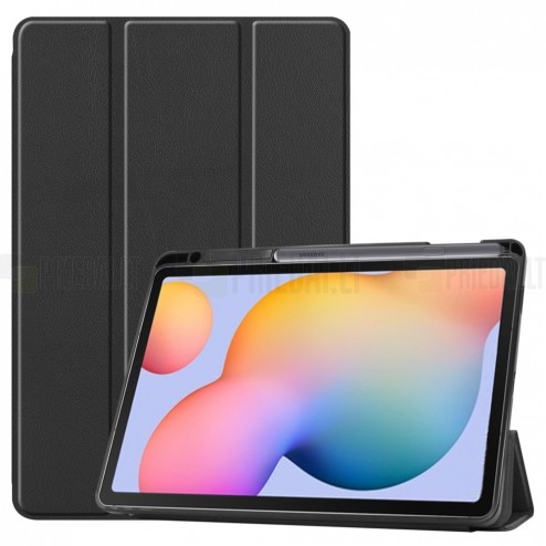 Samsung Galaxy Tab S6 Lite 10.4 (P615, P610, P613, P619) atverčiamas juodas odinis dėklas - knygutė su vieta liestukui