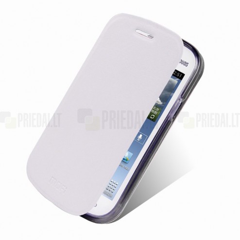 „Mofi“ Rui serijos Samsung Galaxy Trend Lite S7390 (S7392) baltas odinis atverčiamas dėklas