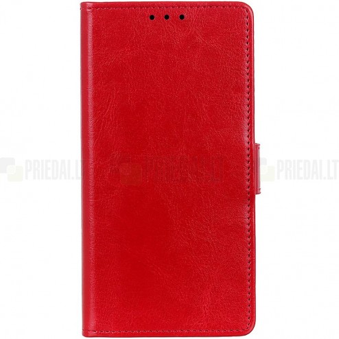 Samsung Galaxy Xcover Pro (G715) atverčiamas raudonas odinis dėklas, knygutė - piniginė