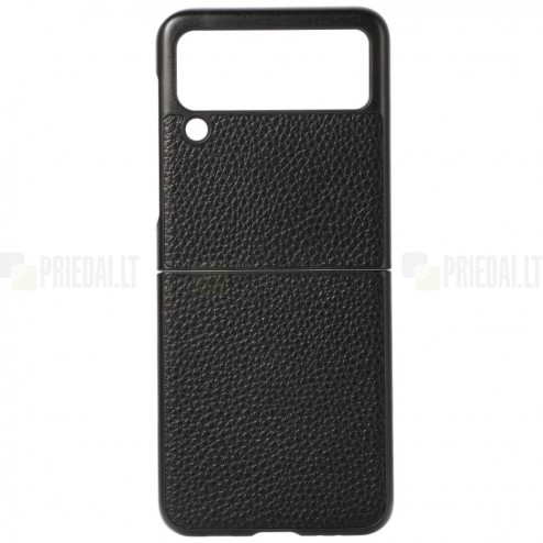 Samsung Galaxy Z Flip3 (F711) Deluxe Leather juodas odinis dėklas - nugarėlė
