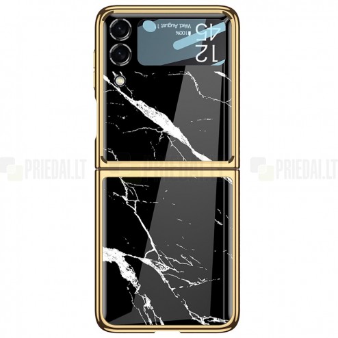 Samsung Galaxy Z Flip3 (F711) GKK Marble plastikinis juodas auksinis dėklas - nugarėlė