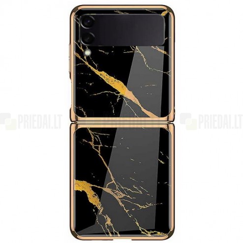 Samsung Galaxy Z Flip3 (F711) GKK Marble juodas plastikinis dėklas - nugarėlė