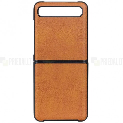 Samsung Galaxy Z Flip (F700) Slim Leather šviesiai rudas odinis dėklas - nugarėlė