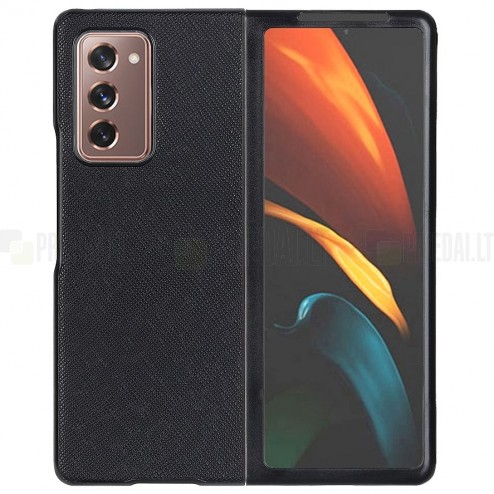 Samsung Galaxy Z Fold2 5G (F916B) Foldable Leather juodas odinis dėklas - nugarėlė