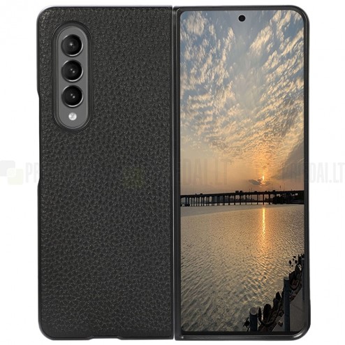 Samsung Galaxy Z Fold3 5G (F926B) Deluxe Leather juodas odinis dėklas - nugarėlė