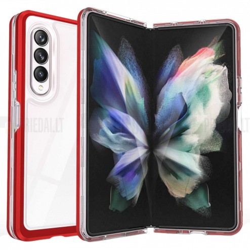 Samsung Galaxy Z Fold4 5G (F936B) Fashion skaidrus raudonos spalvos apvadais kieto silikono (TPU) dėklas