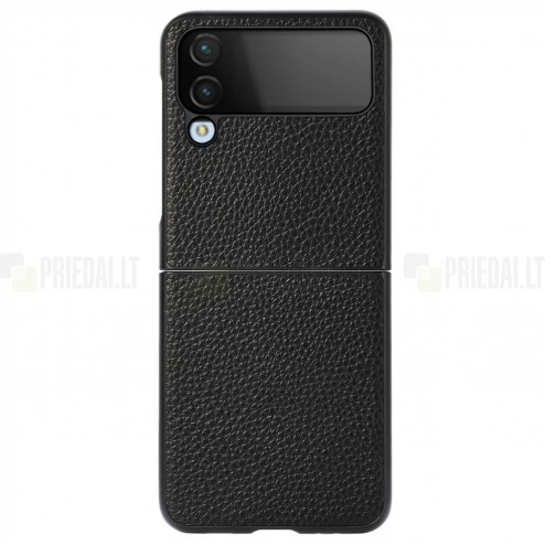 Samsung Galaxy Z Flip4 (F721) Deluxe Leather juodas odinis dėklas - nugarėlė