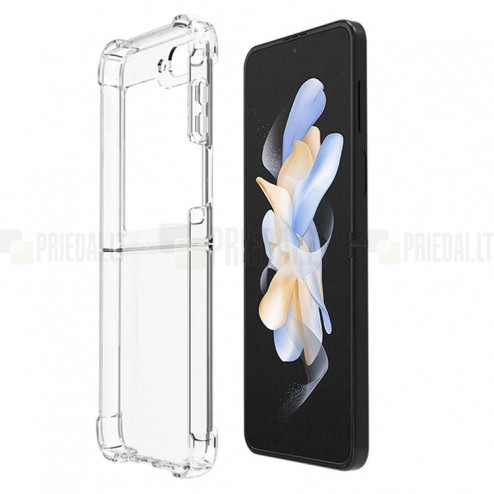 Samsung Galaxy Flip5 (SM-F731B) sustiprintos apsaugos kieto silikono TPU skaidrus dėklas - nugarėlė