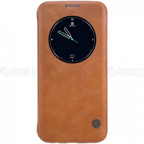 Prabangus „Nillkin“ Qin serijos rudas odinis atverčiamas Samsung Galaxy S7 Edge (G935) dėklas
