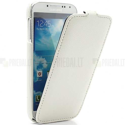 Atverčiamas „Melkco“ odinis baltas Samsung Galaxy S4 dėklas