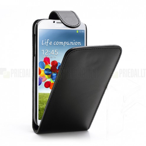 Klasikinis atverčiamas juodas odinis Samsung Galaxy S4 dėklas