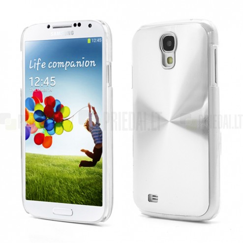 Samsung Galaxy S4 i9505 plastikinis cd stiliaus sidabrinis dėklas (dėkliukas, nugarėlė) (Samsung Galaxy S IV i9505, i9500, i9502 dėklas)