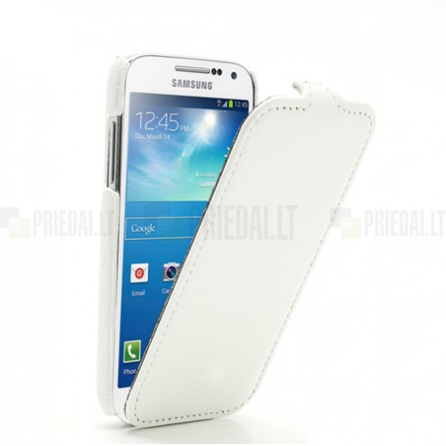 Baltas odinis atverčiamas Samsung Galaxy S4 Mini dėklas