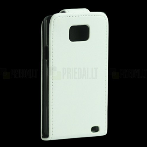 Samsung Galaxy S2 i9100 klasikinis baltas atverčiamas odinis dėklas (dėkliukas)
