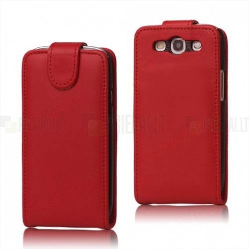 Klasikinis atverčiamas odinis raudonas Samsung Galaxy S3 i9300 dėklas (dėkliukas)