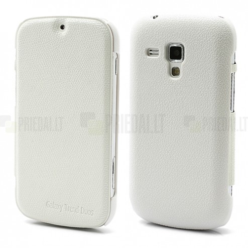 „Zozzle“ atverčiamas odinis baltas Samsung Galaxy S Duos S7562 dėklas (dėkliukas) (Samsung Galaxy Trend S7560 dėklas)