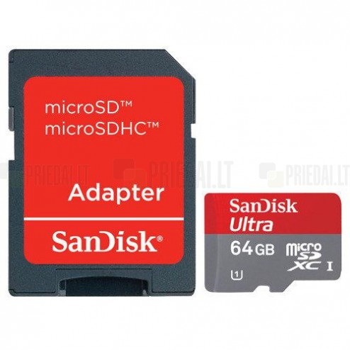 „SanDisk“ MicroSD atminties kortelė 64 Gb, 10 Klasė su SD adapteriu