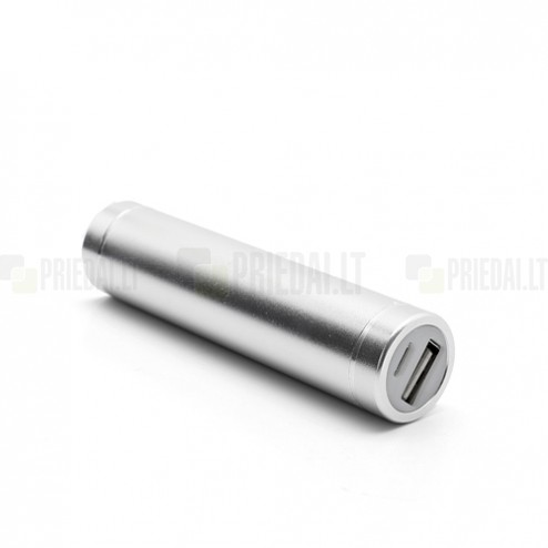 Sidabrinė atsarginė išorinė lyčio jonų baterija (1600 mAh), angl. Power bank 
