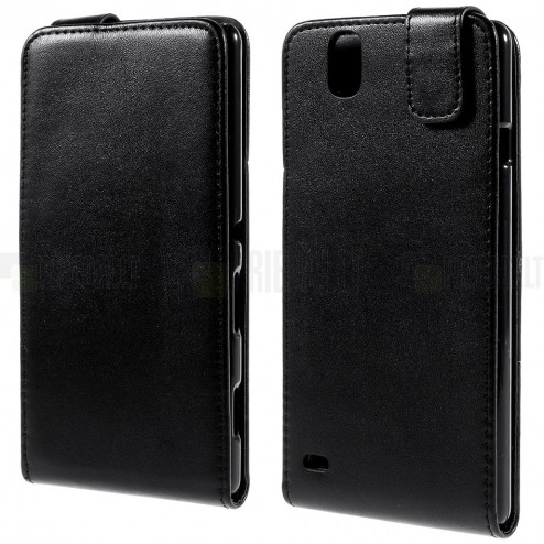 Sony Xperia C4 (E5303, E5306, E5353) klasikinis vertikaliai atverčiamas juodas odinis dėklas