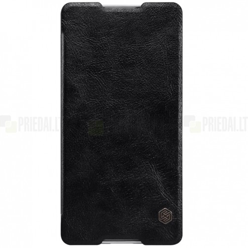 Prabangus „Nillkin“ Qin serijos juodas odinis atverčiamas Sony Xperia C5 Ultra dėklas
