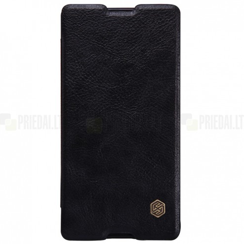 Prabangus „Nillkin“ Qin serijos juodas odinis atverčiamas Sony Xperia M5 dėklas