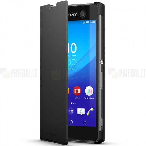 Oficialius Sony Xperia M5 Style Cover Stand juodas atverčiamas dėklas SCR48