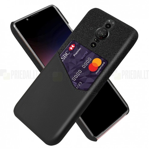 „KSQ“ Shell Sony Xperia Pro-I juodas odinis dėklas - nugarėlė su kišenėle kortelėms
