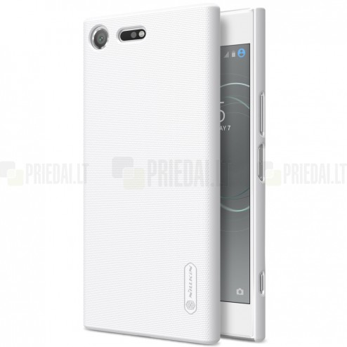 Nillkin Frosted Shield Sony Xperia XZ Premium (Xperia XZ Premium Dual) baltas plastikinis dėklas + apsauginė ekrano plėvelė