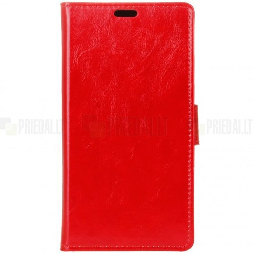 Sony Xperia XZ atverčiamas raudonas odinis dėklas - piniginė