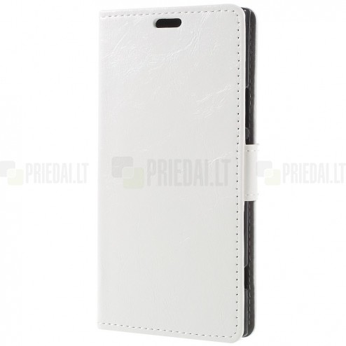 Sony Xperia XZ1 atverčiamas baltas odinis dėklas, knygutė - piniginė