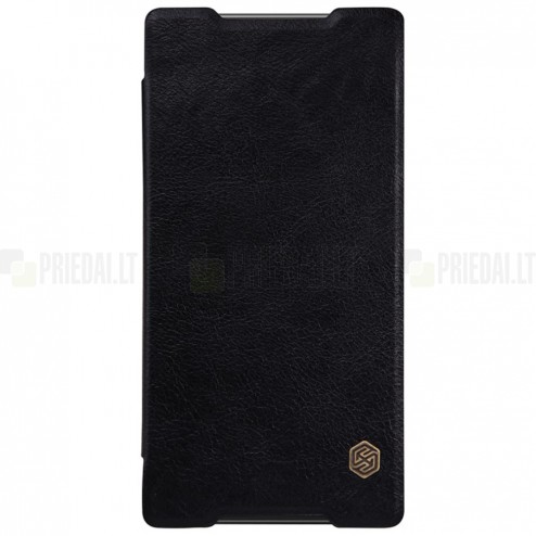 Prabangus „Nillkin“ Qin serijos juodas odinis atverčiamas Sony Xperia Z5 Premium dėklas