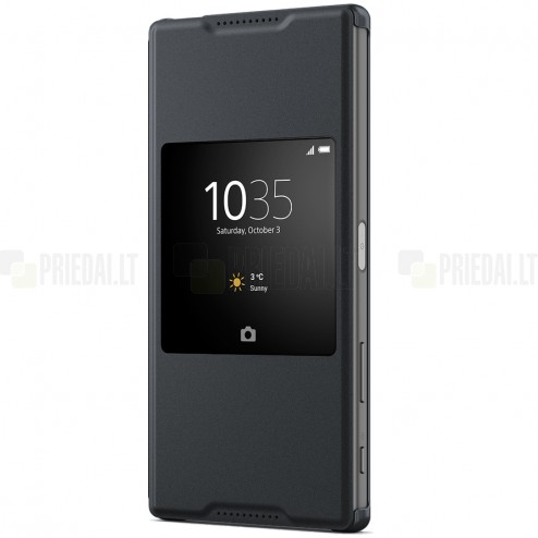 Oficialius Sony Xperia Z5 Premium Style Cover Window juodas atverčiamas dėklas SCR46