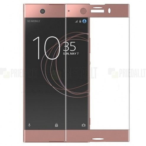 Sony Xperia XZ1 Compact „Calans“ 9H Tempered Glass sustiprintos apsaugos rožinis pilnai dengiantis apsauginis ekrano stiklas 0,2 mmSony Xperia XZ1 Compact „Calans“ 9H Tempered Glass sustiprintos apsaugos rožinis pilnai dengiantis apsauginis ekrano stiklas