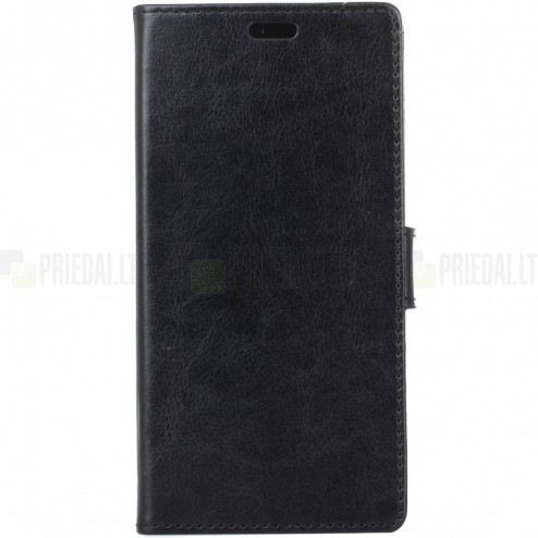 Samsung Galaxy Xcover 4 / 4S (G390, G398) atverčiamas juodas odinis dėklas - piniginė
