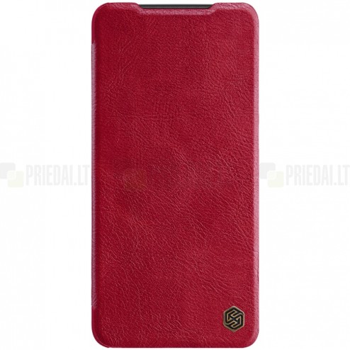Prabangus „Nillkin“ Qin serijos raudonas odinis atverčiamas Xiaomi 12 (Xiaomi 12X) dėklas