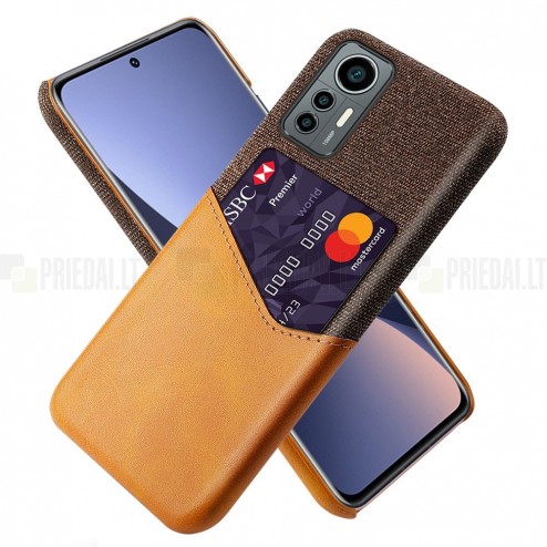 „KSQ“ Shell Xiaomi 12 Lite rudas odinis dėklas - nugarėlė su kišenėle kortelėms
