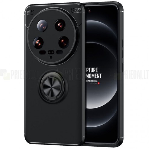 Xiaomi 14 Ultra „FOCUS“ Kickstand kieto silikono TPU juodas dėklas - nugarėlė