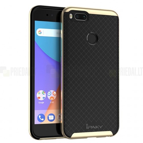 Xiaomi Mi A1 ir Mi 5X „IPAKY“ kieto silikono TPU juodas (aukso spalvos apvadais) dėklas - nugarėlė