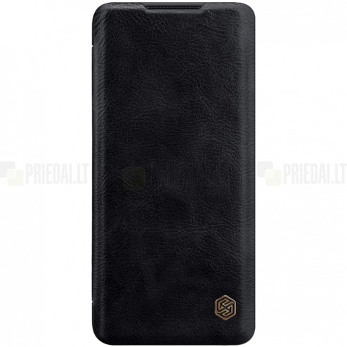 Xiaomi Mi Note 10 Lite prabangus „Nillkin“ Qin serijos juodas odinis atverčiamas dėklas - knygutė