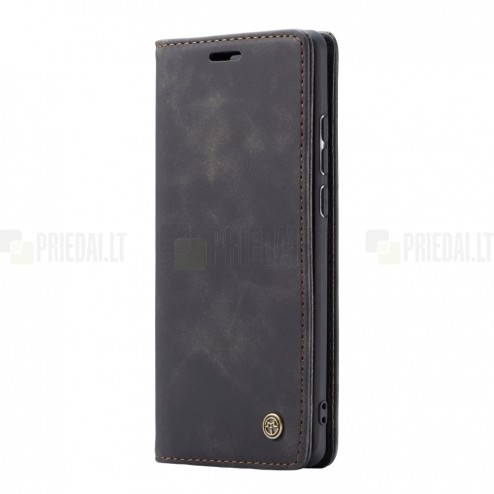 Xiaomi Poco F2 Pro CaseMe Retro solidus atverčiamas juodas odinis dėklas - knygutė