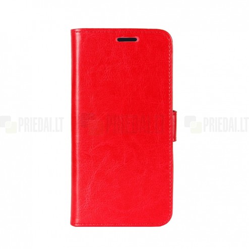 Xiaomi Poco X3 (X3 Pro) atverčiamas raudonas odinis dėklas, knygutė - piniginė