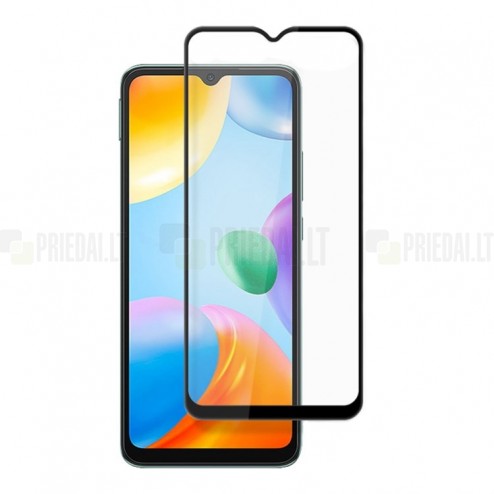 Xiaomi Redmi 10C „Amorus“ sustiprintos apsaugos juodas pilnai dengiantis apsauginis ekrano stiklas