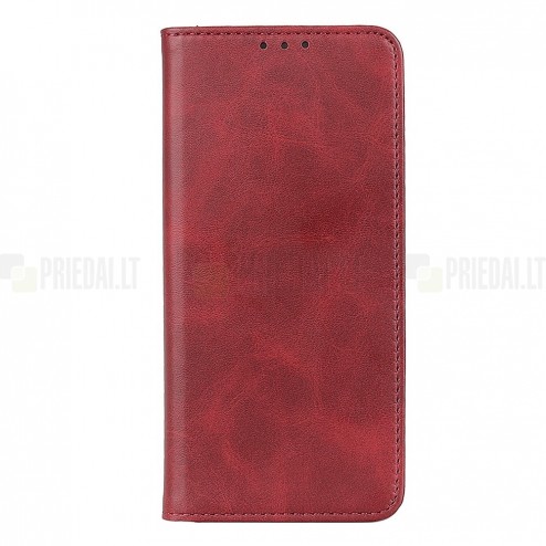 Xiaomi Redmi 12 4G „Split“ raudonas odinis atverčiamas dėklas - knygutė