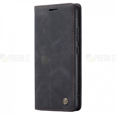 Xiaomi Redmi 12C (Redmi 11A) CaseMe Retro solidus atverčiamas juodas odinis dėklas - knygutė